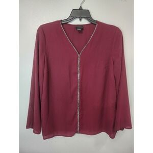 Liz Claiborne Career Blouse Rhinestone Detail Long Sleeve Top Size L